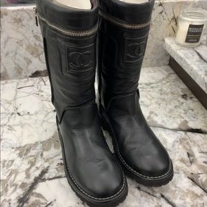 Chanel black combat boots size 38